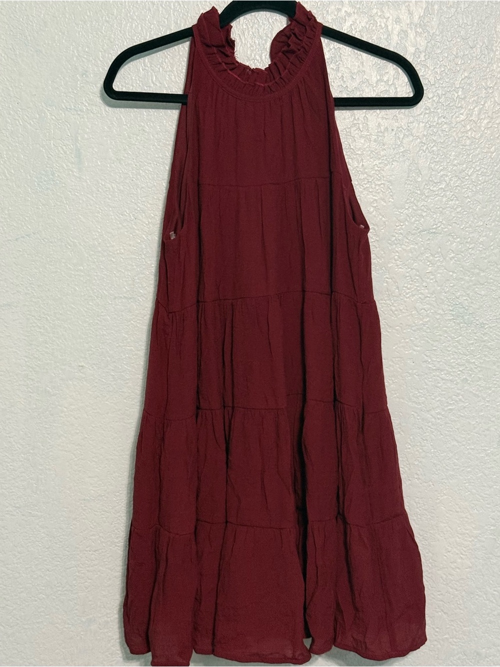 Entro Burgundy Tiered Sleeveless Ruffle Neck Dress Size M NWT - Picture 2 of 5